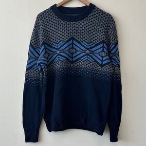 United by Blue Recycled Wool Blend Men's Blue Patterned Fair Isle Sweater